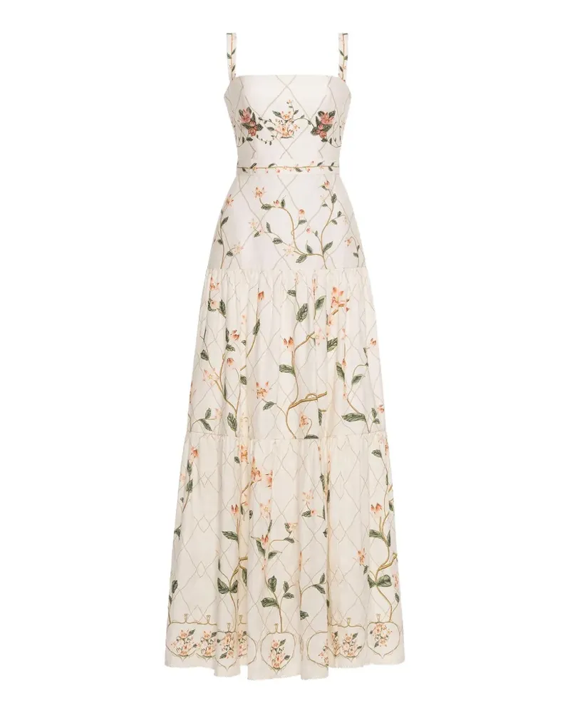 AGUA BENDITA Gestuftes Lima Navegante Maxikleid mit Stickerei - Nude Nude