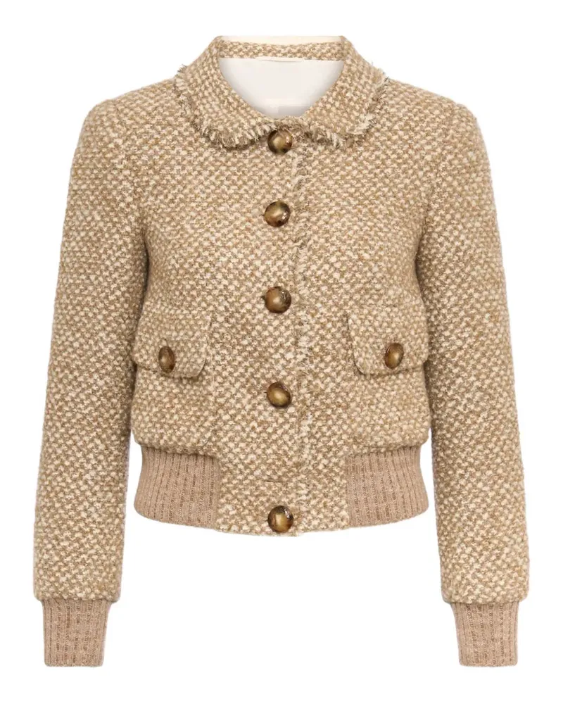 Maison Common frayed-trim cashmere jacket - Nude Nude