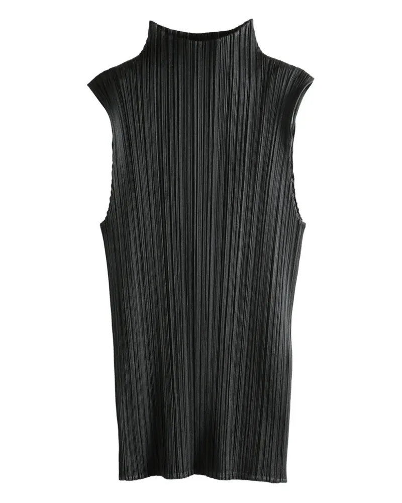 Issey Miyake Plissiertes Top mit Stehkragen - Schwarz Schwarz