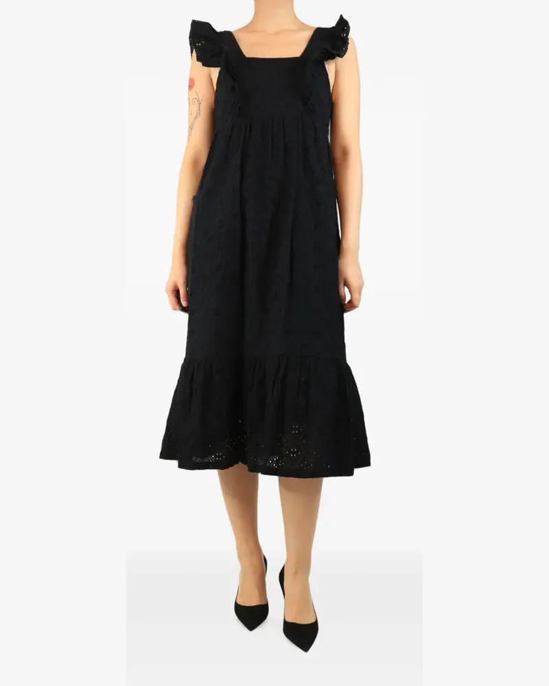ba&sh broderie anglaise ruffled midi dress - Schwarz Schwarz