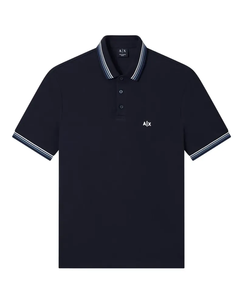 Armani Exchange striped-trim logo-embroidered polo shirt - Blau Blau