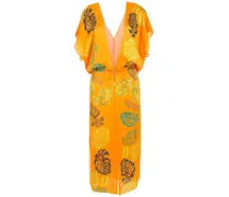 Strandkleid mit Palmblatt-Print - Orange
