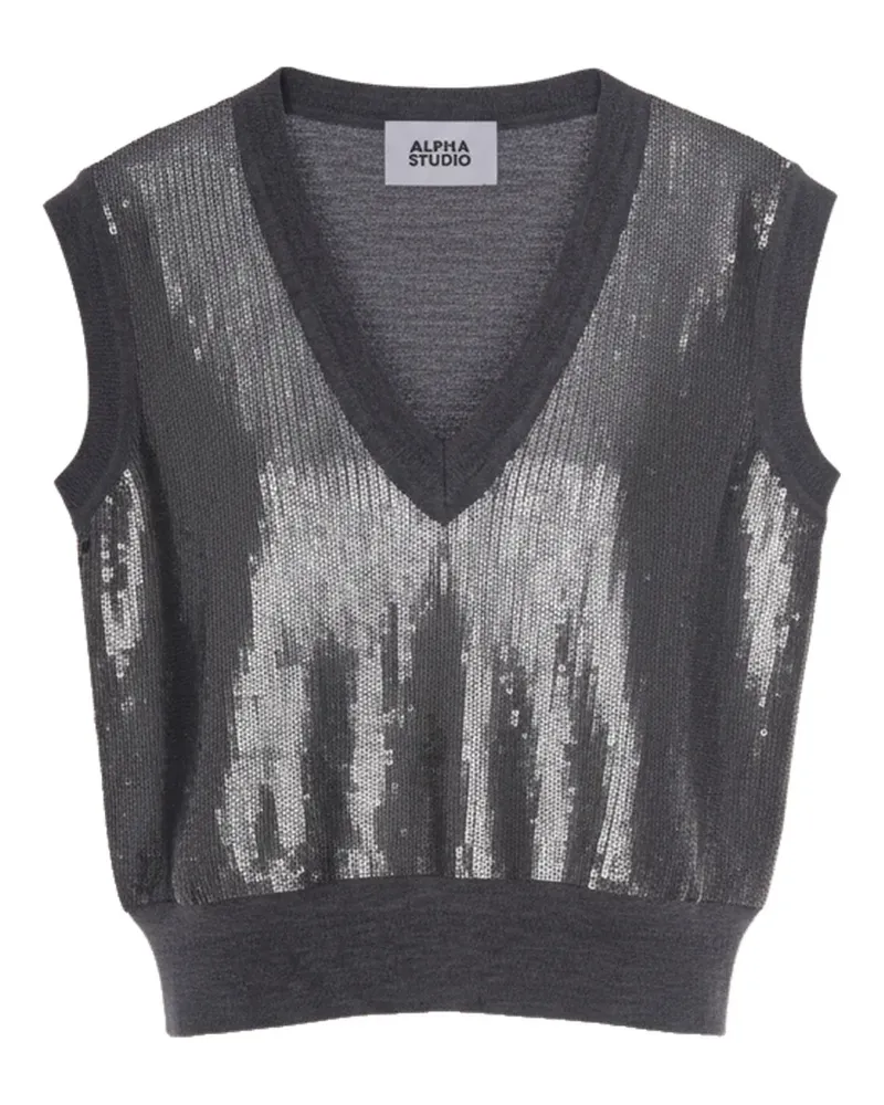 Alpha Studio sequin V-neck sweater - Grau Grau