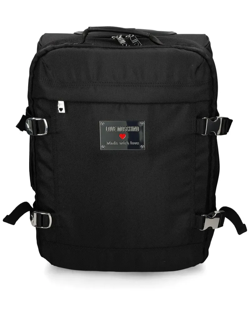 Moschino Reisetasche mit Logo-Schild - Schwarz Schwarz