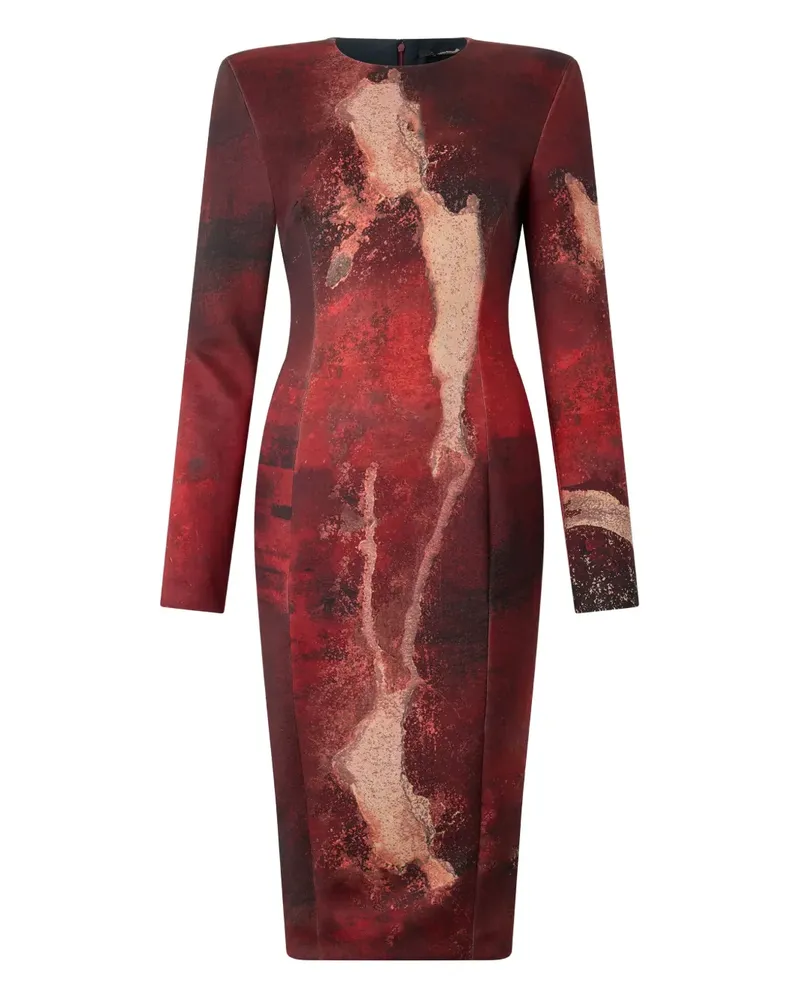 Roberto Cavalli Midikleid mit Marmor-Print - Rot Rot