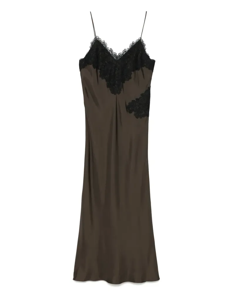 Róhe Seiden-Maxikleid mit Spitzeneinsätzen - Braun Braun