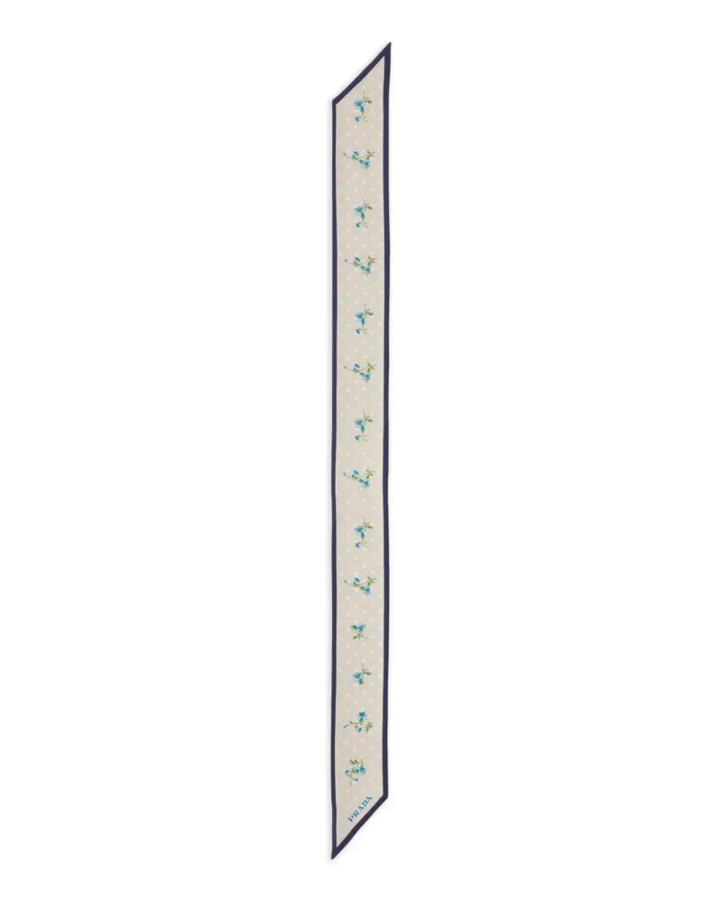 Prada printed silk twill skinny scarf - Nude Nude