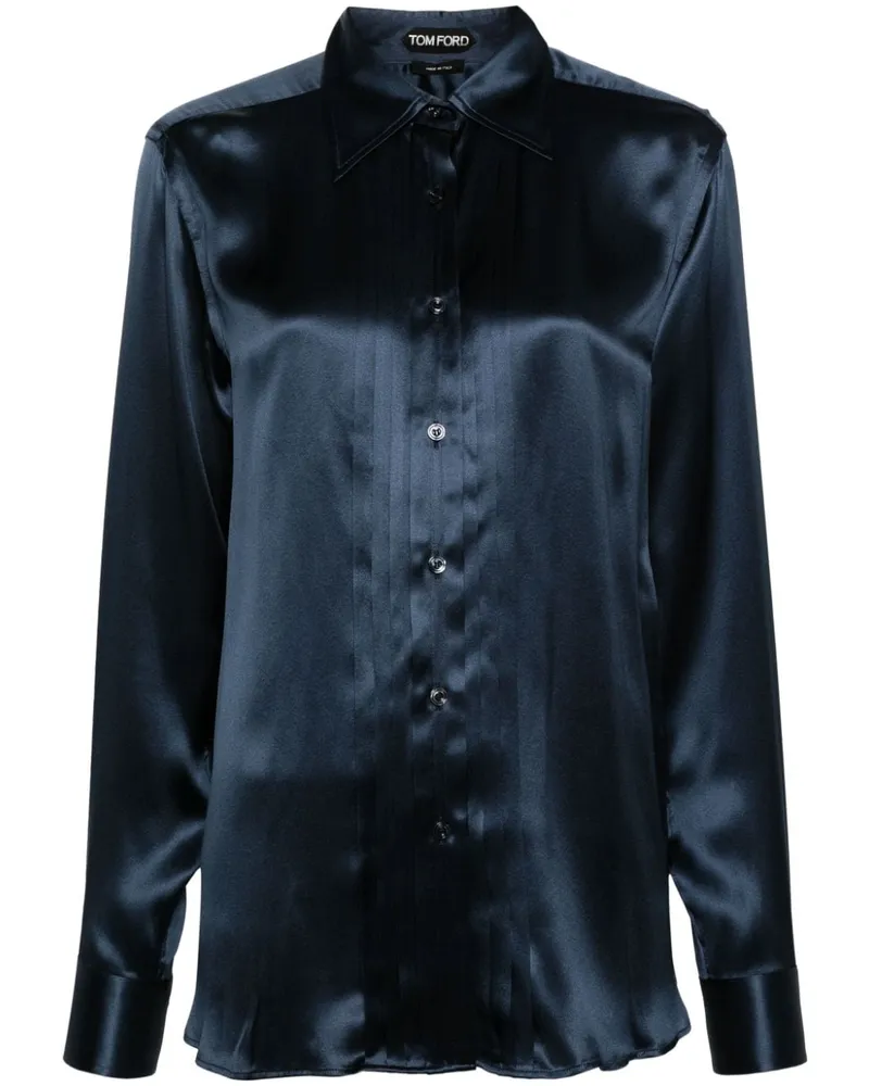 Tom Ford Seidenbluse mit Biesenfalten - Blau Blau