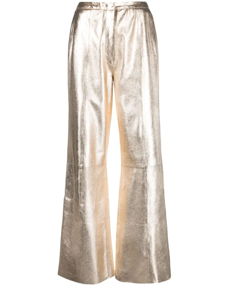 forte_forte Wide-Leg-Hose in Metallic-Optik Gold