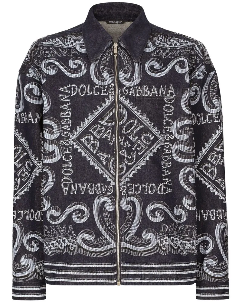 Dolce & Gabbana Hemdjacke mit Logo-Print - Blau Blau