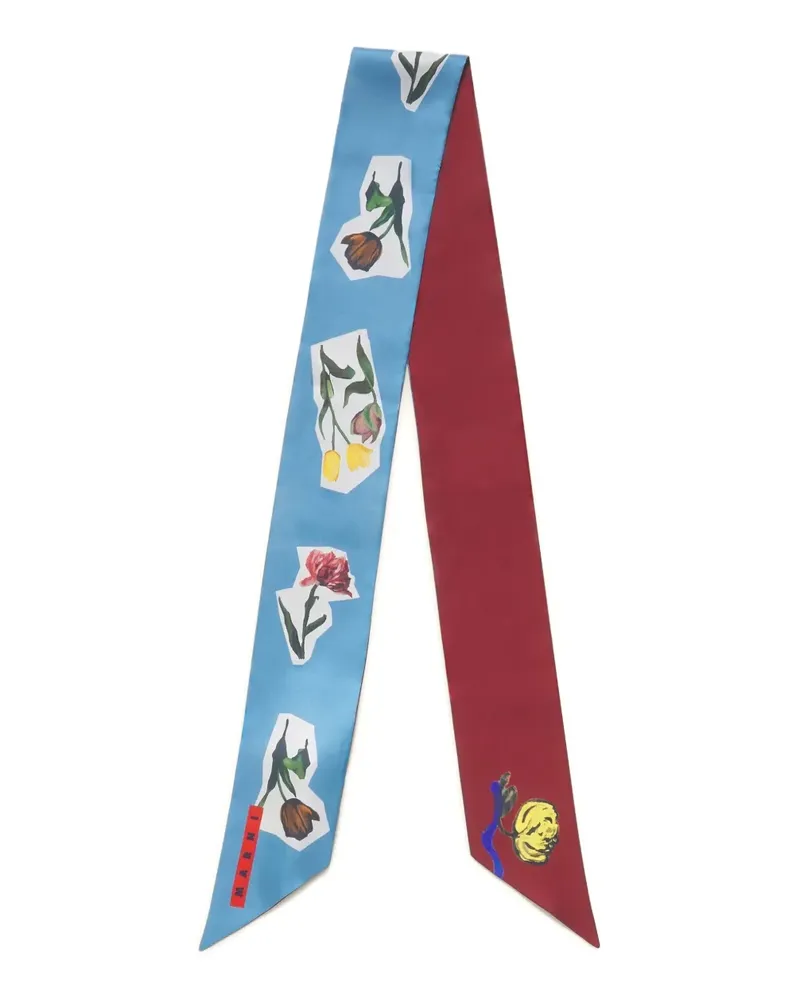 Marni Seidenschal mit Blumen-Print - Blau Blau