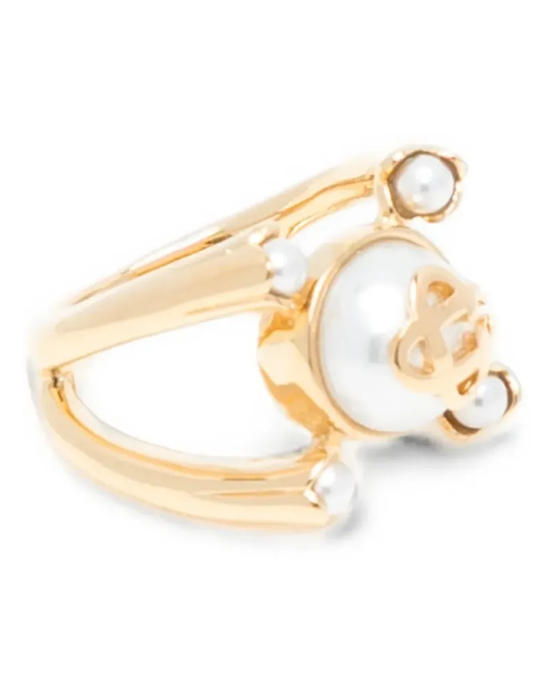 Casablanca Paris pearl-embellished logo-plaque ring - Gold Gold