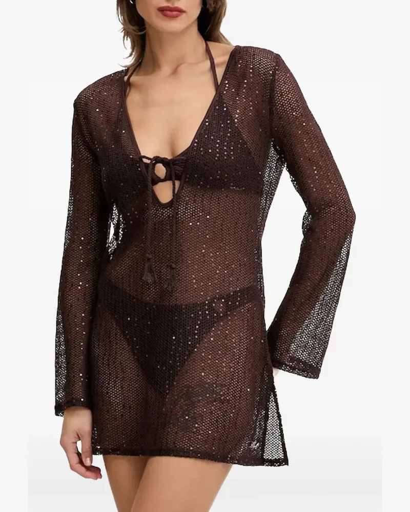 Karl Lagerfeld logo-plaque long-sleeve mini dress - Braun Braun