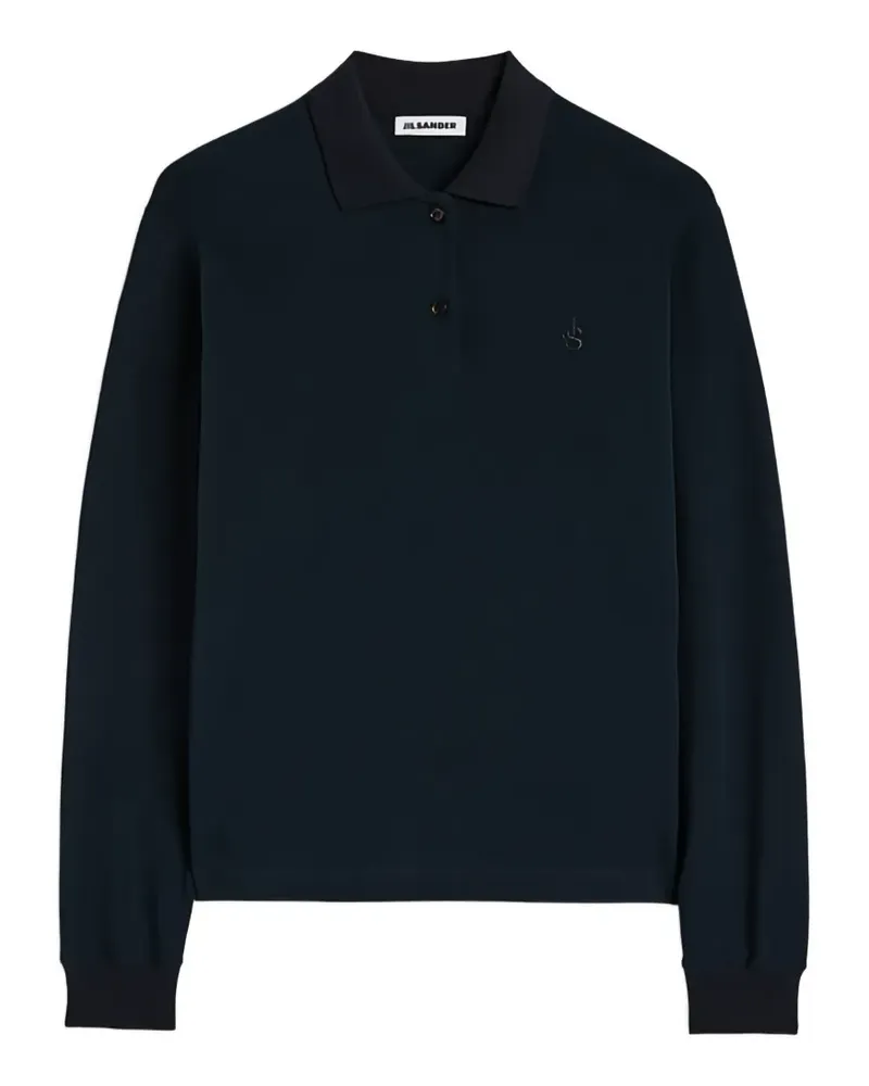 Jil Sander T-Shirt aus Baumwollpiquet mit Poloshirtkragen und aufgesticktem -Monogramm - Blau Blau