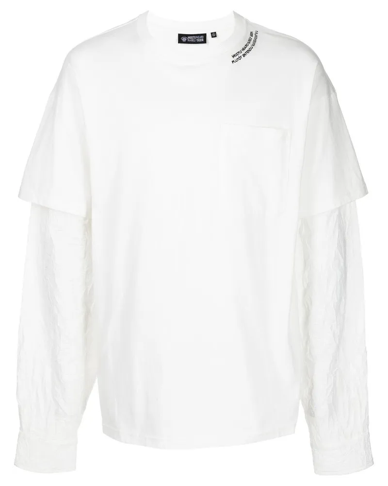 Mostly Heard Rarely Seen Langarmshirt mit Knitteroptik - Weiß Weiß