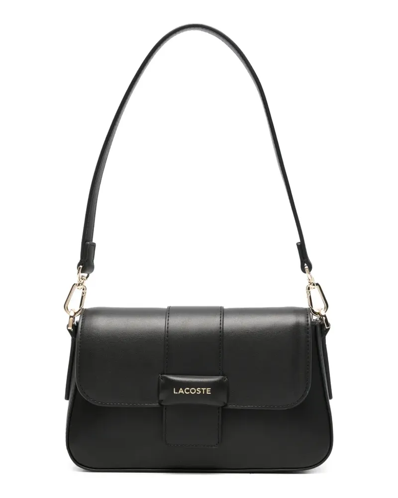 Lacoste logo-lettering foldover-top shoulder bag - Schwarz Schwarz