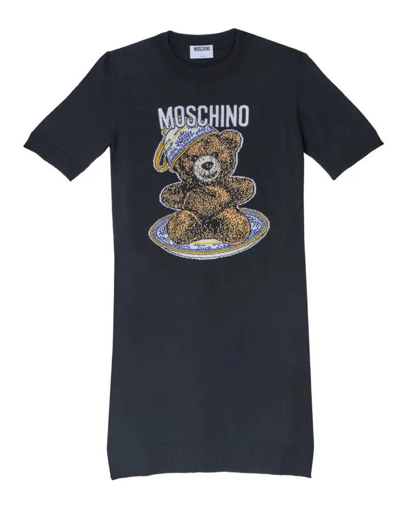 Moschino Orsetto Minikleid aus Intarsienstrick - Schwarz Schwarz