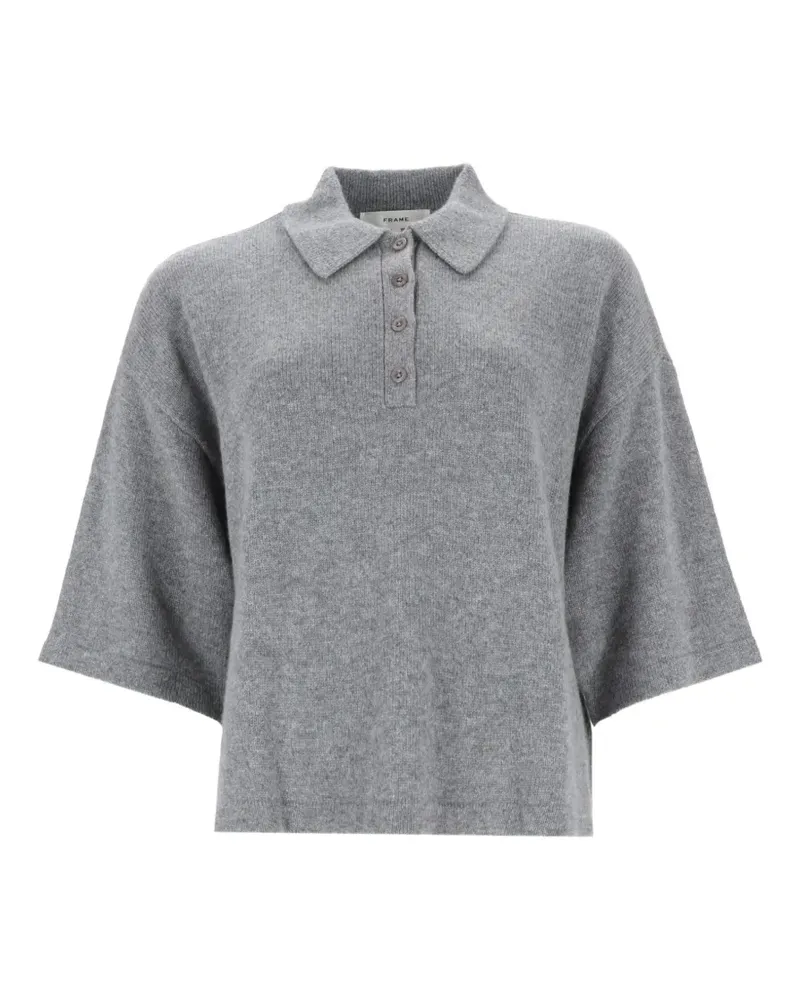 Frame Denim Fein gestrickter Polo-Pullover - Grau Grau