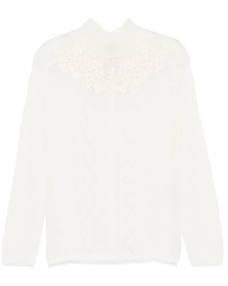 Twin-Set Pullover mit Spitzendetail - Weiß Weiß