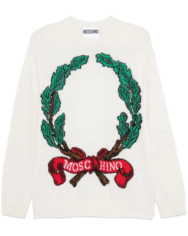 Moschino Jacquard-Pullover mit Logo - Weiß Weiß
