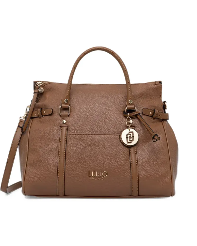 Liu Jo logo-plaque pebbled-effect tote bag - Braun Braun