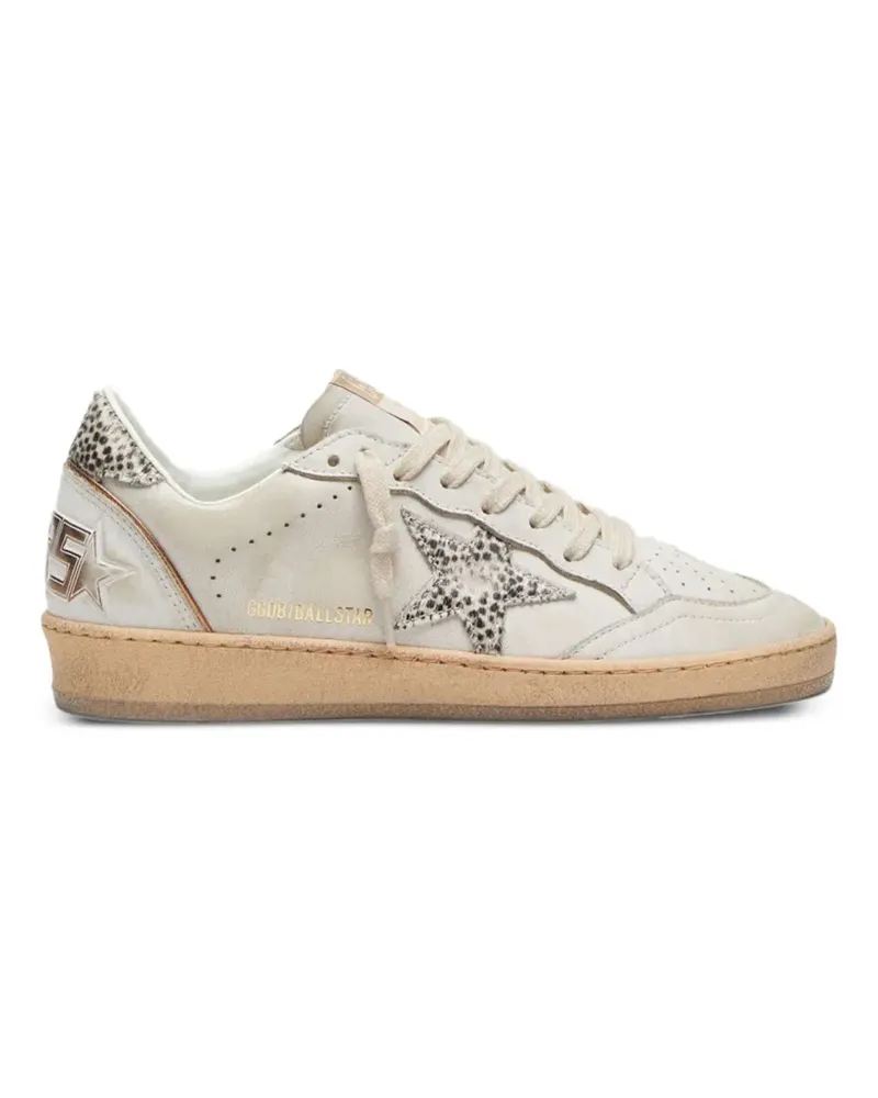 Golden Goose Ball Star Sneakers aus Leder mit Zehenkappe und Fersenbesatz aus Ponyfell mit Paspelierung und farblich passendem Stern - Weiß Weiß