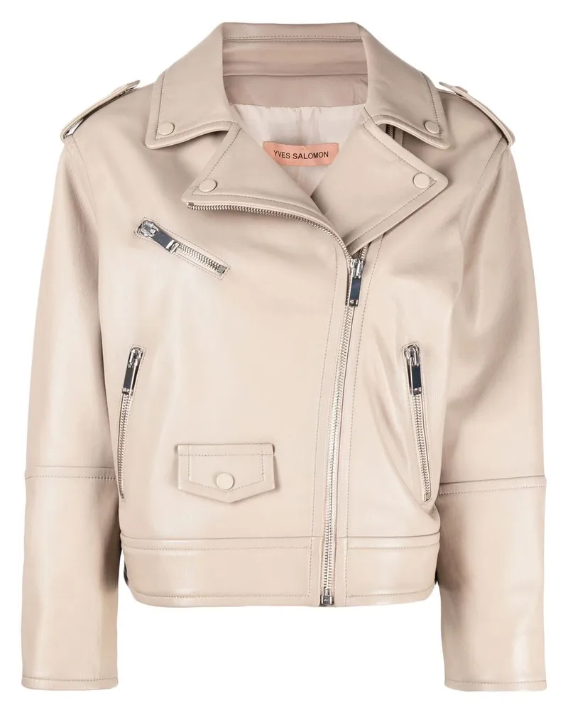 Yves Salomon Bikerjacke mit Reißverschlüssen - Nude Nude