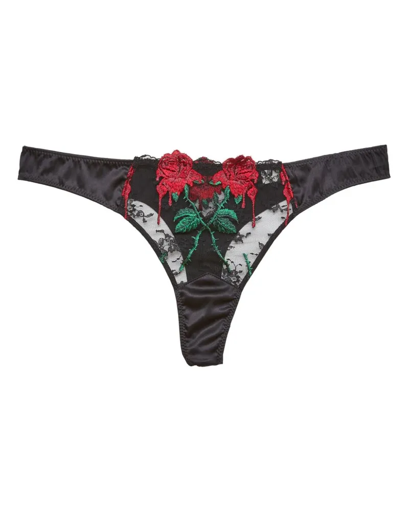 Fleur Du Mal Tanga mit Vampire Rose-Stickerei - Schwarz Schwarz