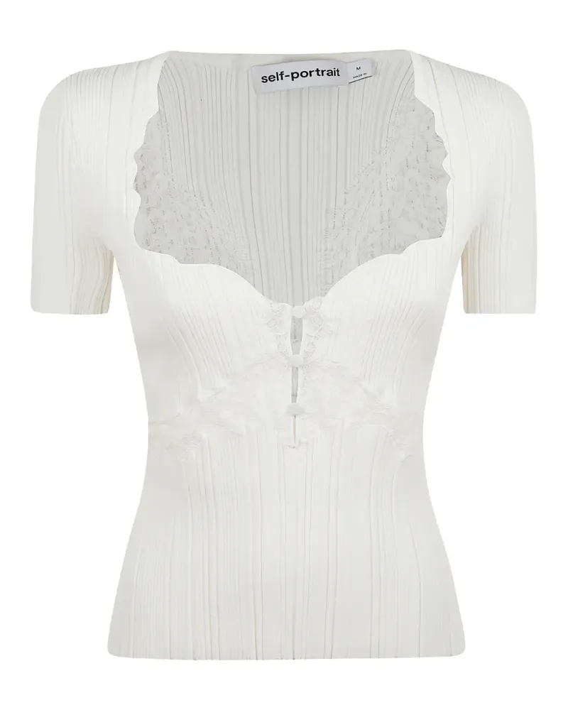 Self-Portrait lace ribbed blouse - Weiß Weiß