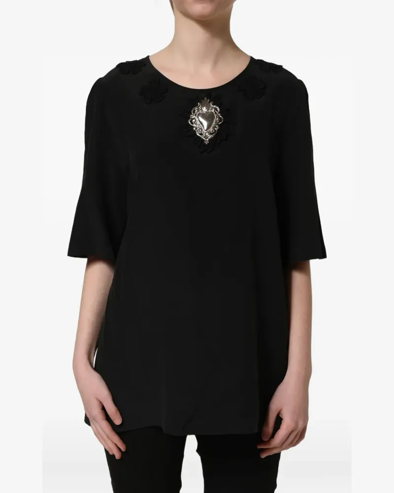 Dolce & Gabbana Sacred Heart floral-appliqué blouse - Schwarz Schwarz