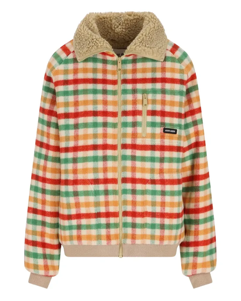 Miu Miu Fleecejacke mit Karomuster - Nude Nude