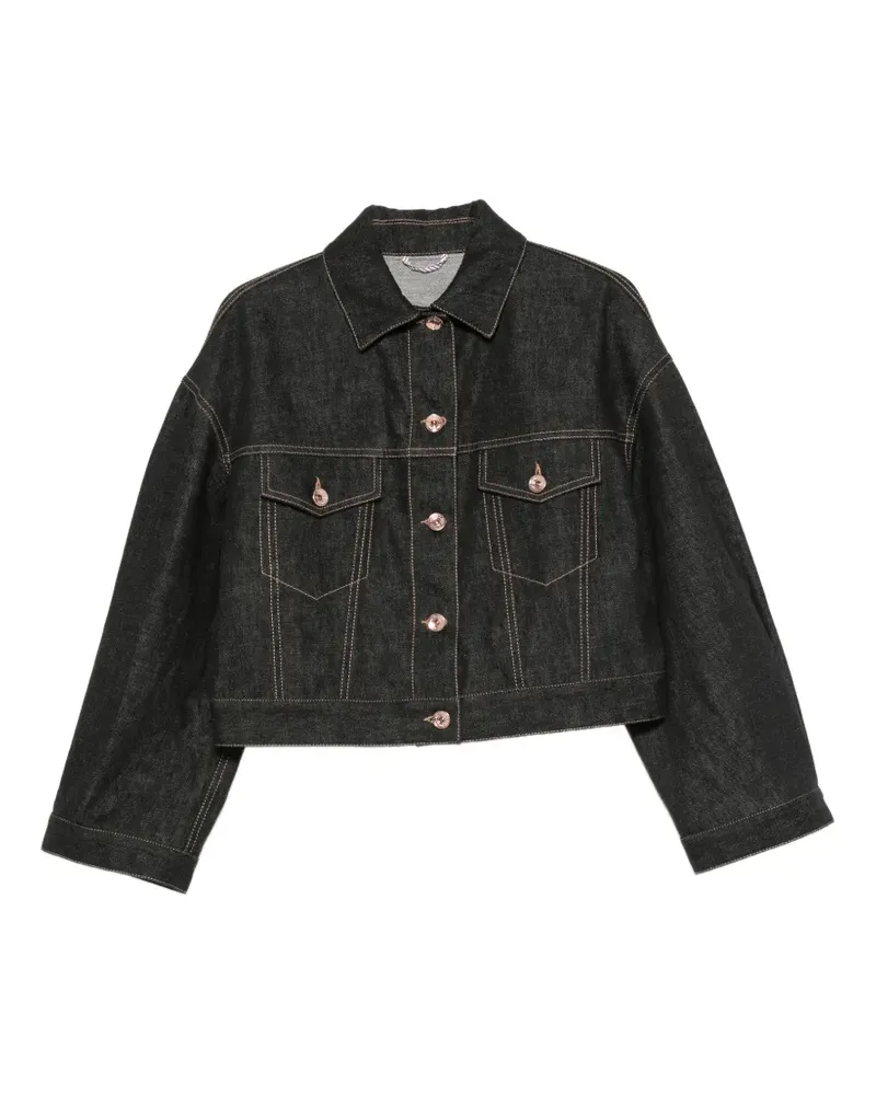 Brunello Cucinelli contrast-stitch cropped denim jacket - Schwarz Schwarz