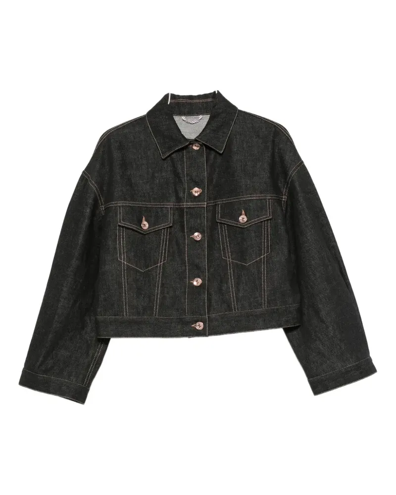 Brunello Cucinelli contrast-stitch cropped denim jacket - Schwarz Schwarz