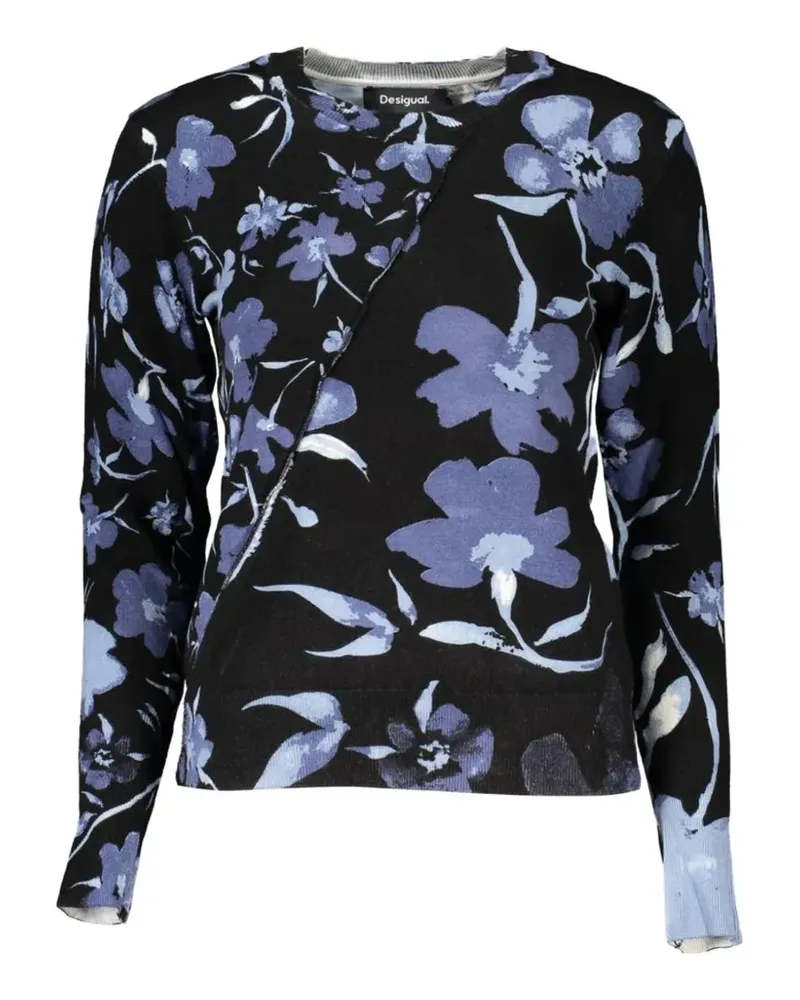 Desigual floral-print asymmetric-print sweater - Schwarz Schwarz