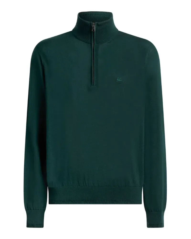 Etro wool and silk sweater with zip and Pegaso-embroidery - Grün Grün