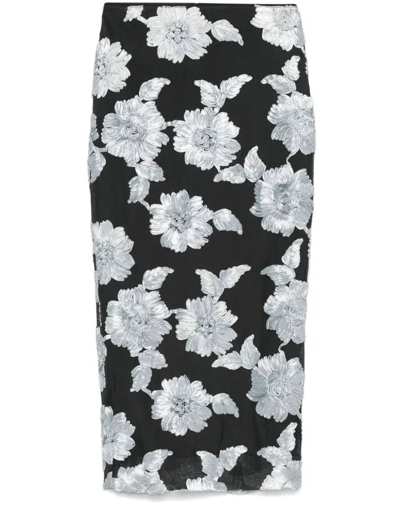 ROTATE Birger Christensen Bleistiftrock aus Blumen-Mesh - Schwarz Schwarz