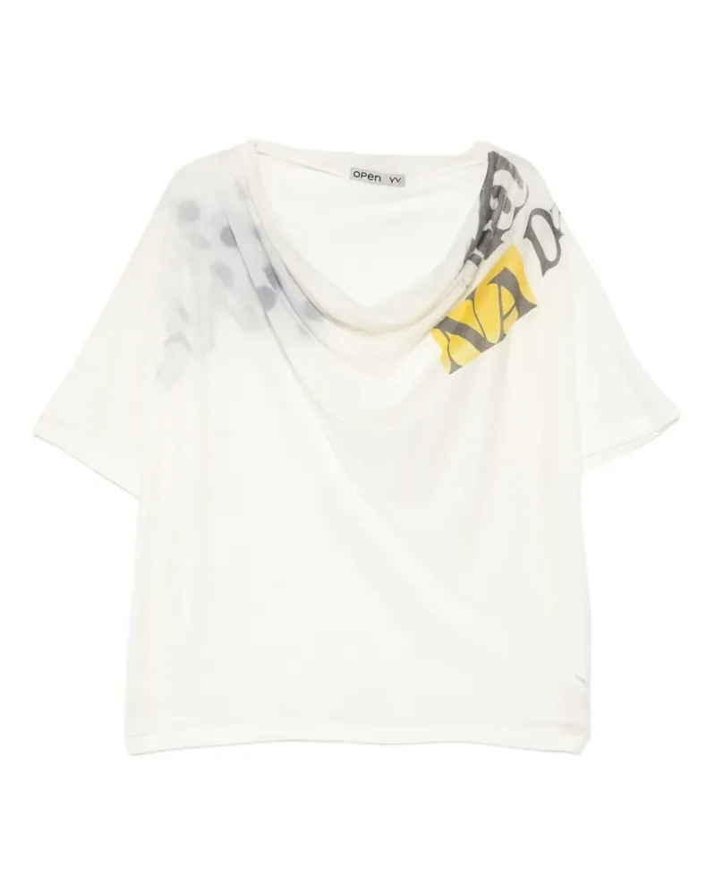 OPEN YY draped graphic-print T-shirt - Weiß Weiß