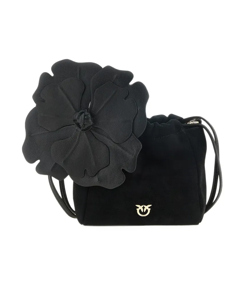 Pinko Flower Love Birds Diamond Cut Schultertasche - Schwarz Schwarz