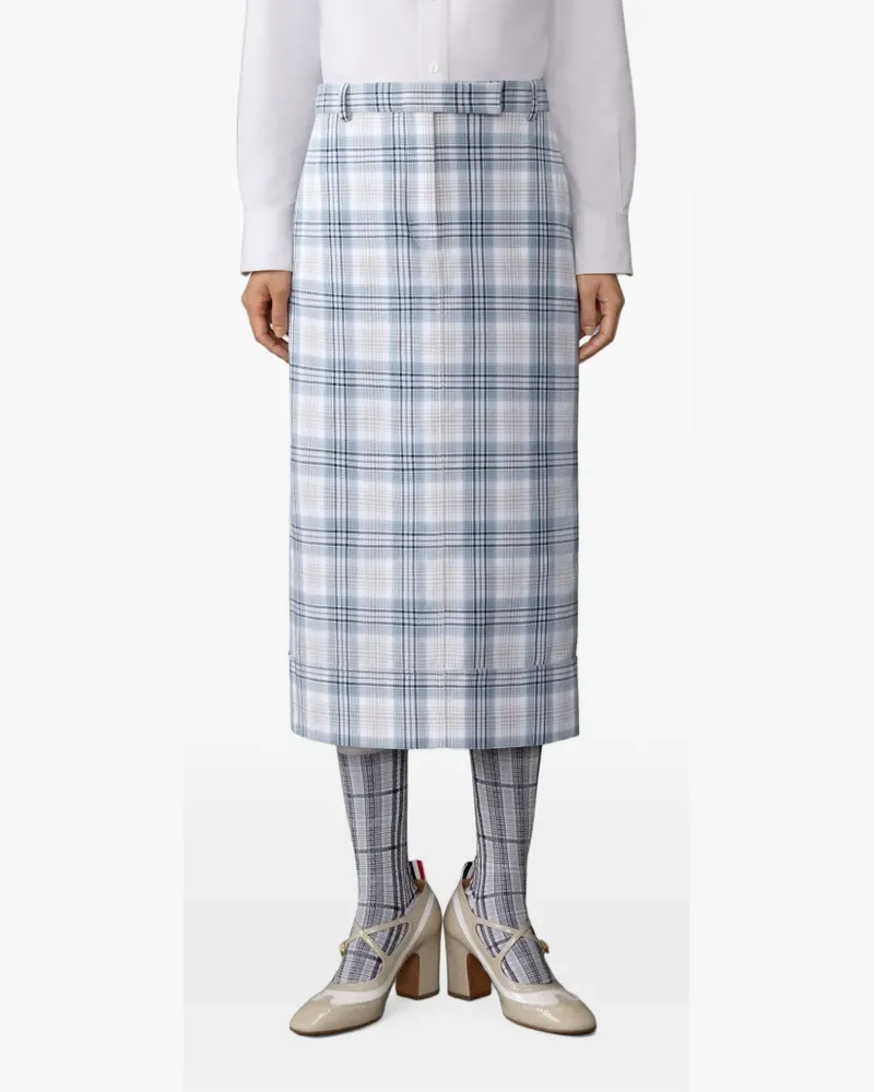 Thom Browne Karierter Midirock mit Gürtel - Weiß Weiß