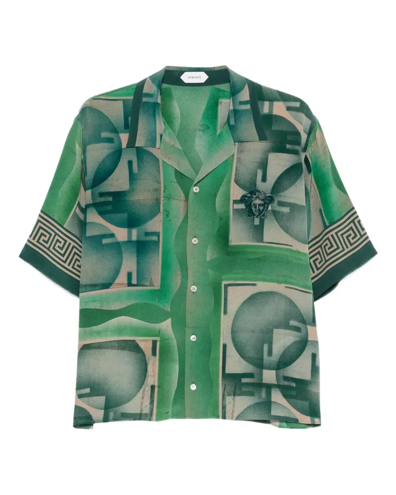 Versace Seidenhemd mit Greca-Print - Grün Grün