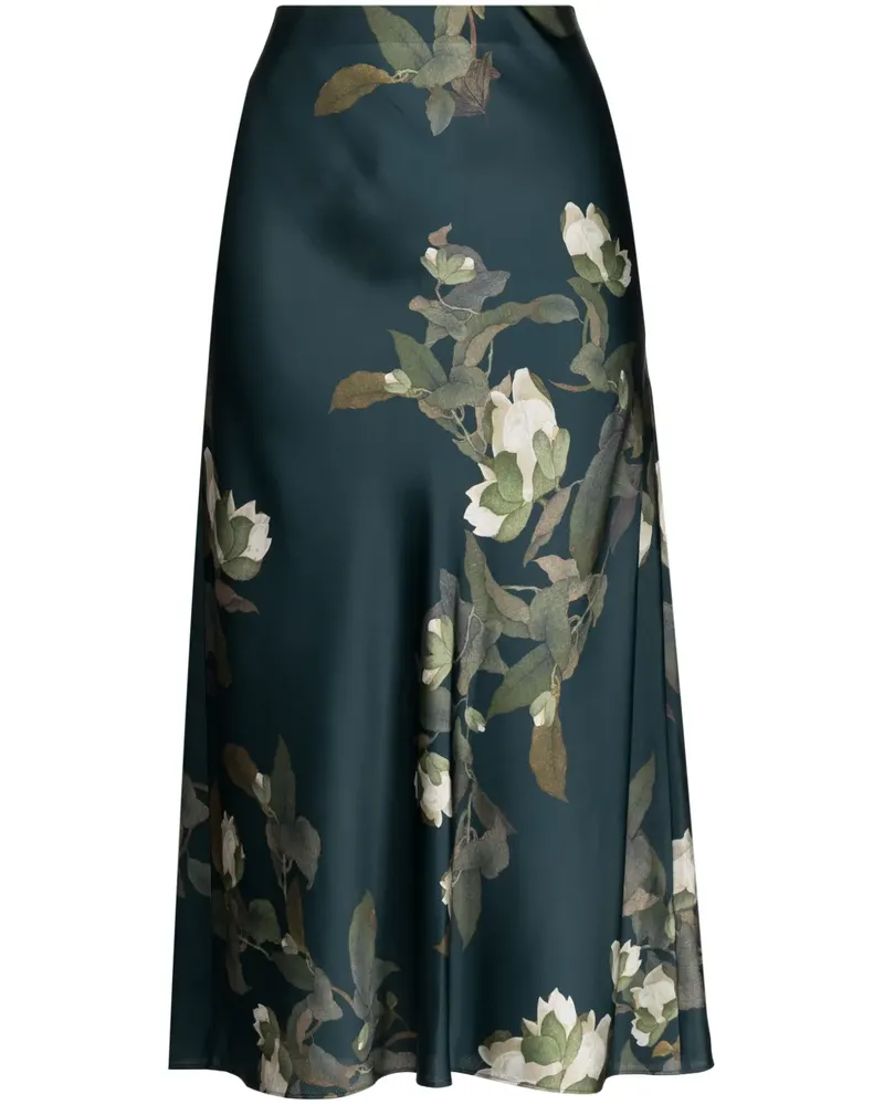 Vince High-Waist-Midirock mit Blumen-Print - Grün Grün