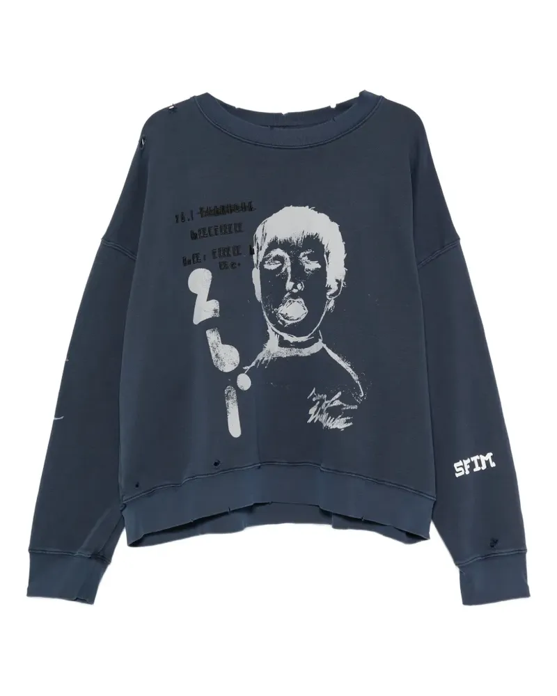 Song For The Mute graphic-print distressed sweatshirt - Blau Blau