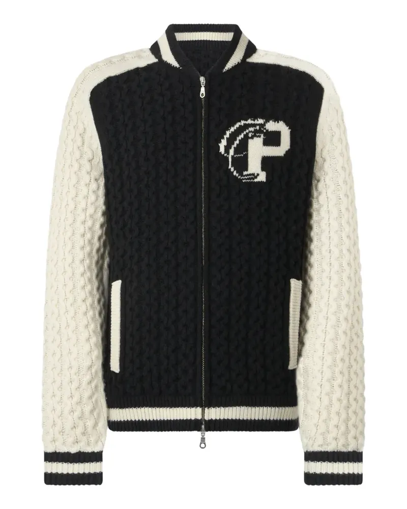 Philipp Plein Gestrickte Plein Star Bomberjacke - Schwarz Schwarz