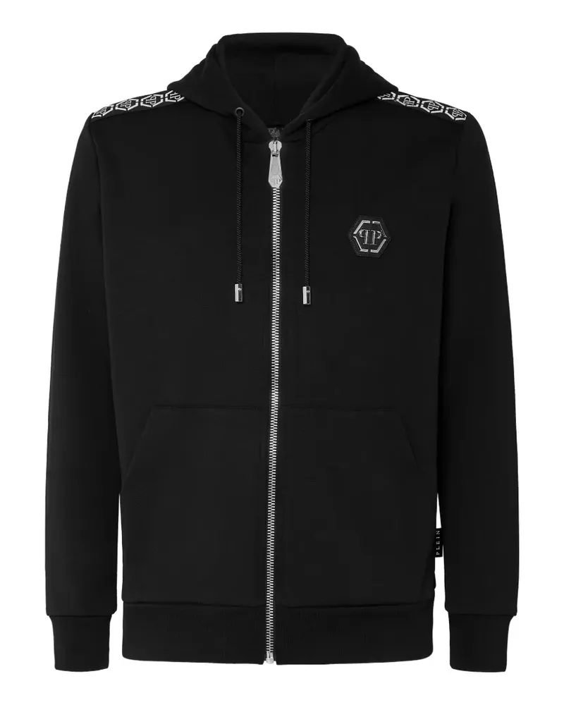 Philipp Plein monogram-print zip-up hoodie - Schwarz Schwarz