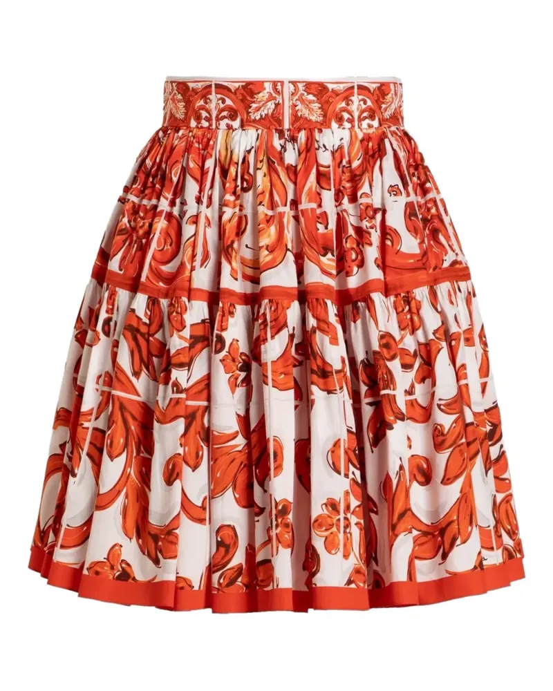 Dolce & Gabbana Rock aus Popeline mit Majolica-Print - Weiß Weiß