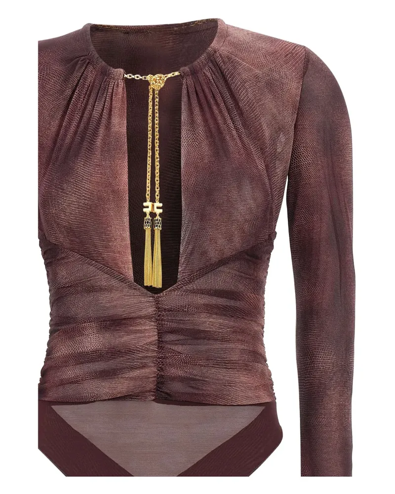 Elisabetta Franchi snakeskin-print gathered bodysuit - Braun Braun