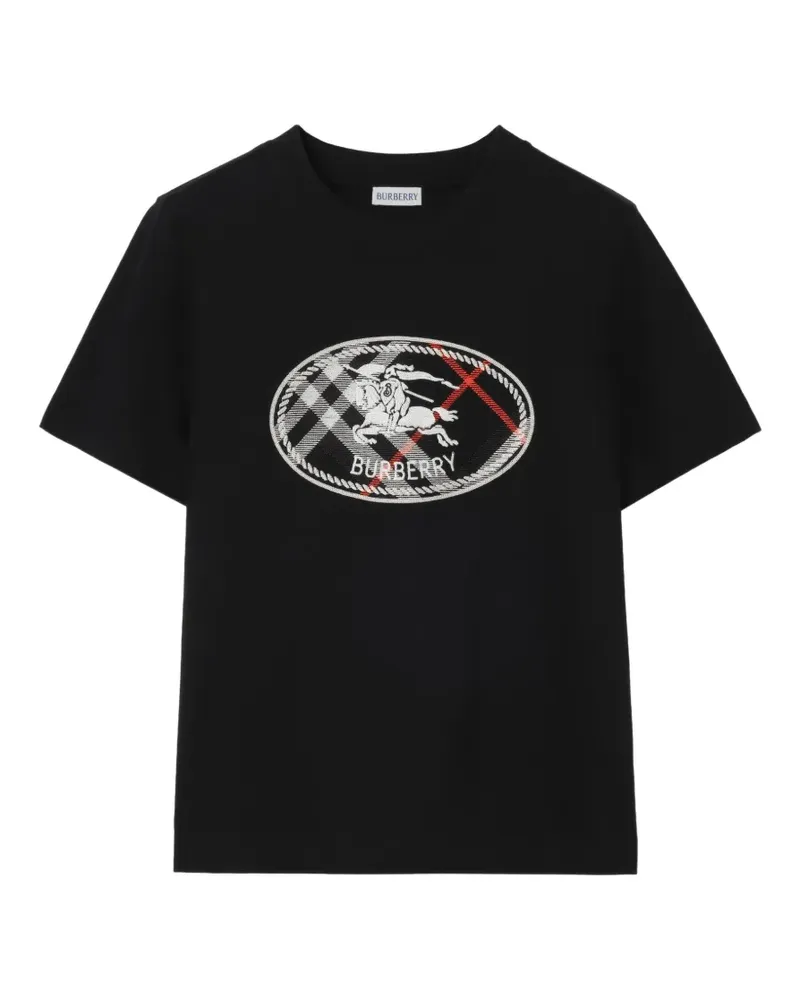 Burberry T-Shirt mit Check Knight Stamp - Schwarz Schwarz