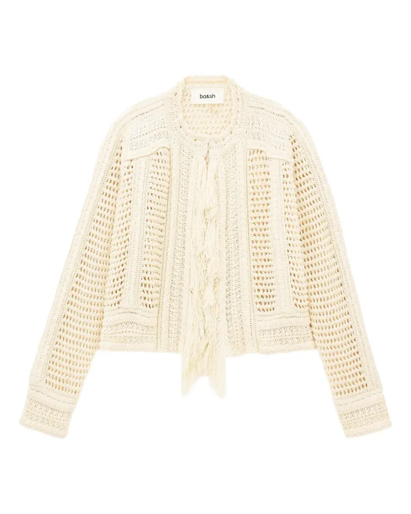 ba&sh Bianca fringe-trimmed open-knit cardigan - Nude Nude