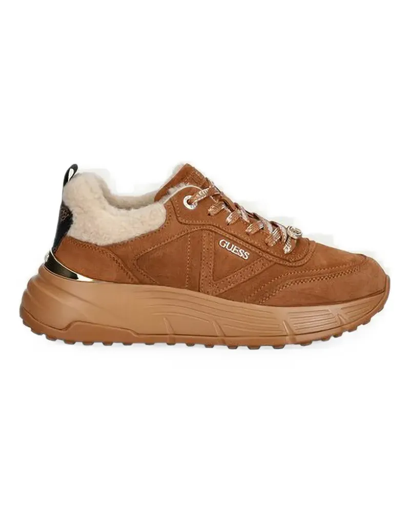 Guess Facter shearling-trim suede sneakers - Braun Braun