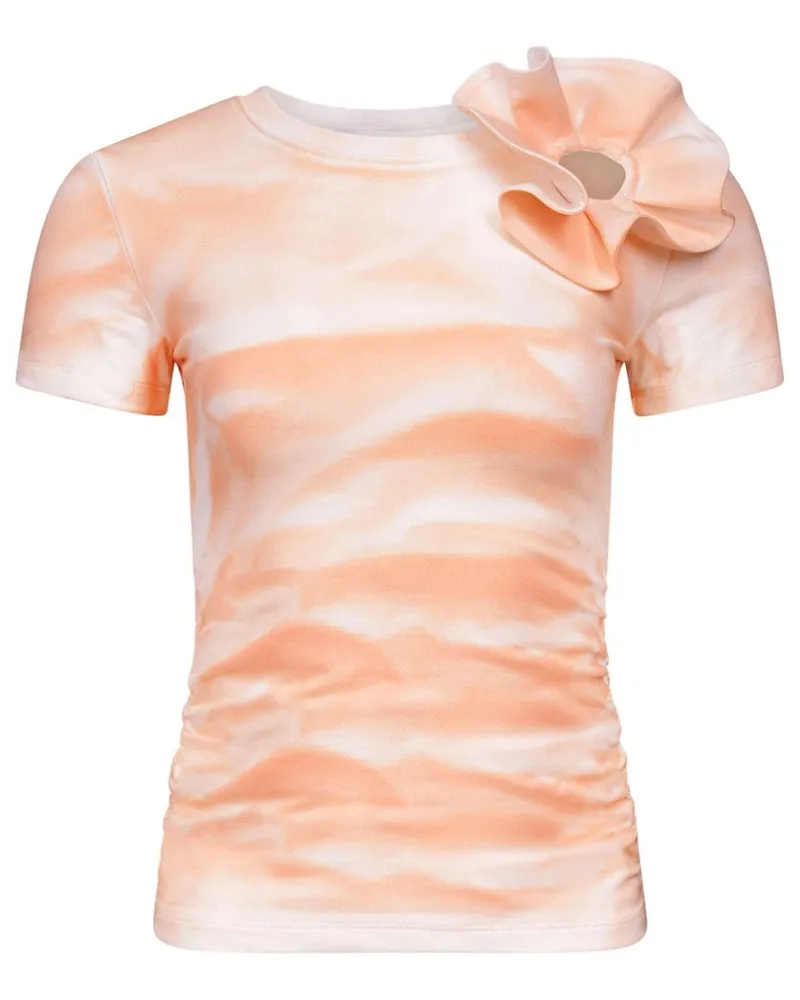 Area Gerüschtes T-Shirt mit Blumenapplikation Rosa